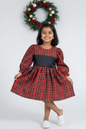 Red Plaid Black Bow Dress