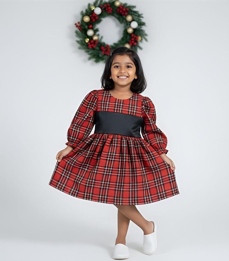 Red Plaid Black Bow Dress