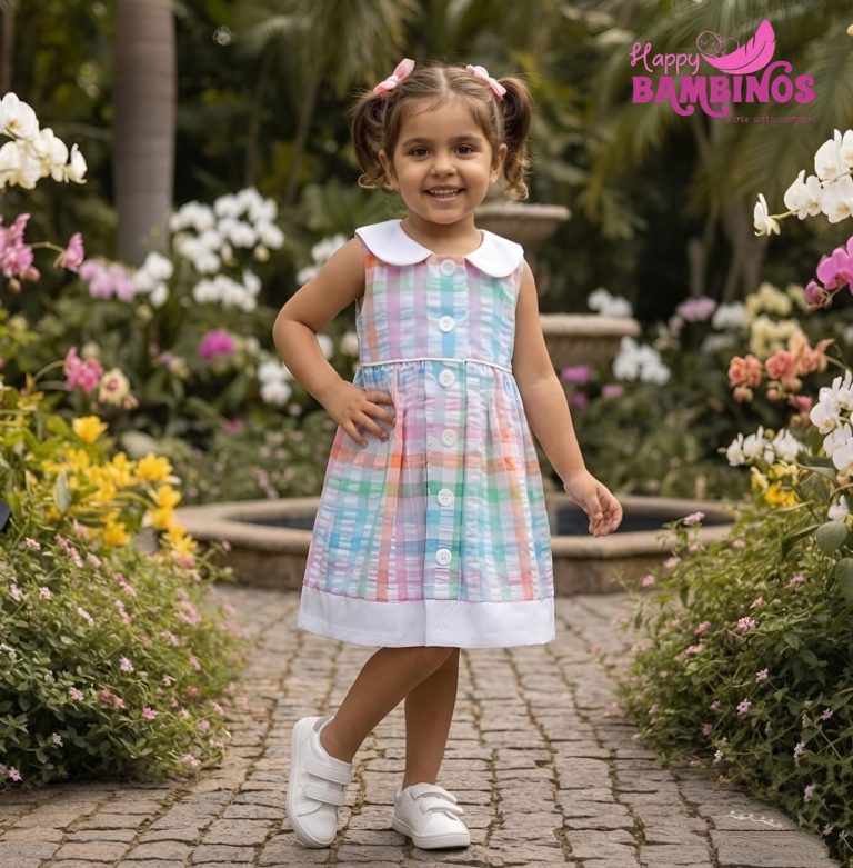 Rainbow Square Collared Sleeveless Dress