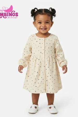 Blue Petals White Long Sleeves Frock